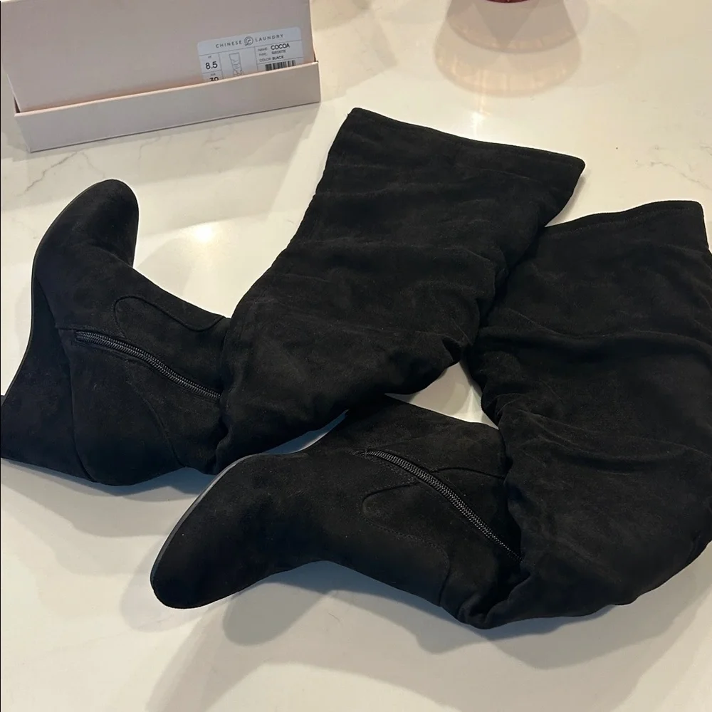 Chinese Laundry Black Over-the-Knee Wedge Boots